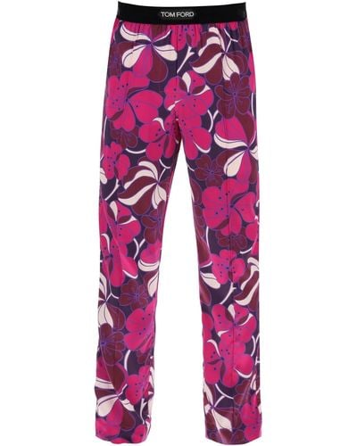 Tom Ford Pantalon de pyjama en soie florale - Rouge