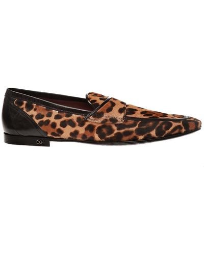 Dolce & Gabbana Leopard Print Pony Hair Loafers - Braun