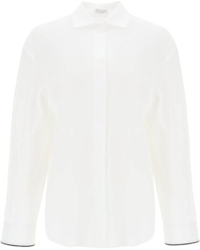Brunello Cucinelli Camisa de manga ancha con detalles de brazalete brillante - Blanco