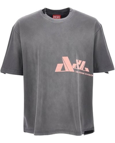 DIESEL 't Washrat' T -Shirt mit flockendem Logo - Grau
