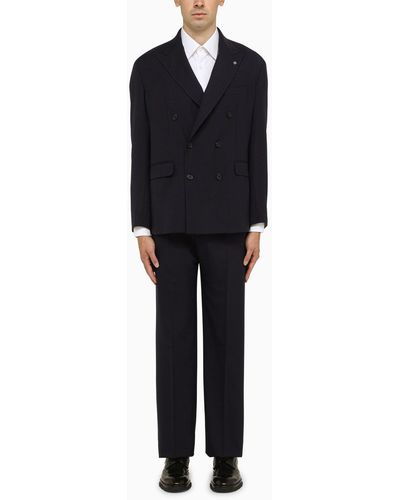 Tagliatore Blue Wool Blend Double Breasted Suit - Black