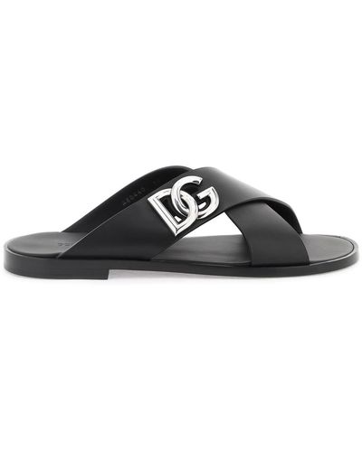 Dolce & Gabbana Ledersandalen mit DG -Logo - Schwarz