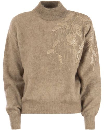 Brunello Cucinelli Mohair, Wool And Silk Sweater With Embroidery - Brown