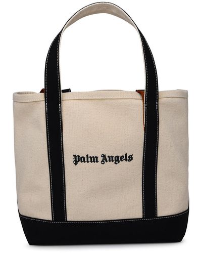 Palm Angels Vasta borsa in cotone avorio di palme - Nero