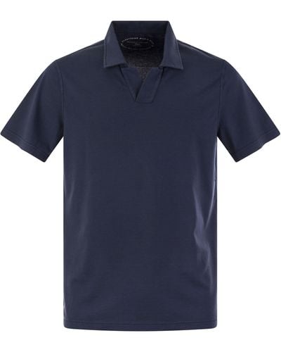 Fedeli Cotton Polo Shirt con colletto aperto - Blu