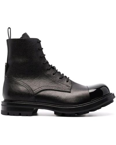 Alexander McQueen Leather Lace Up Boots - Black