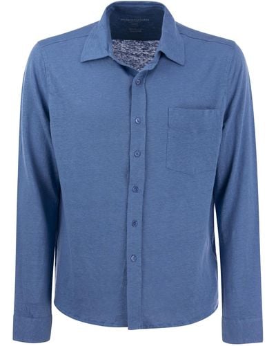 Majestic Maglietta camicia a maniche lunghe in lino - Blu