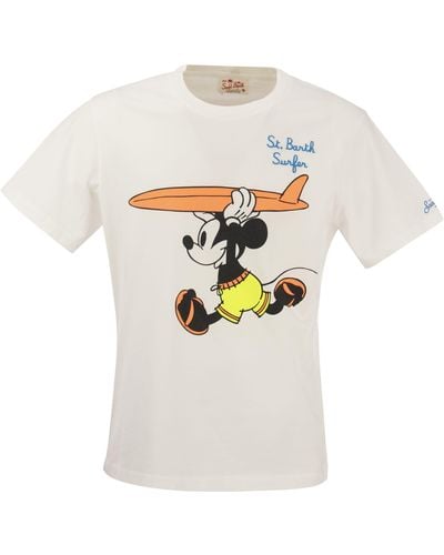 Mc2 Saint Barth Cotton T -Shirt mit Mickey M. Surfer Druck - Weiß