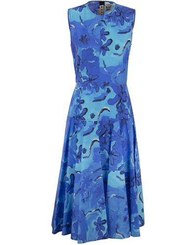 Marni Gedrukte Midi -jurk - Blauw