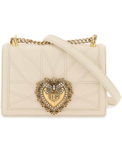 Dolce & Gabbana Medium Devotion Bag In Gewatteerd Nappa -leer - Naturel