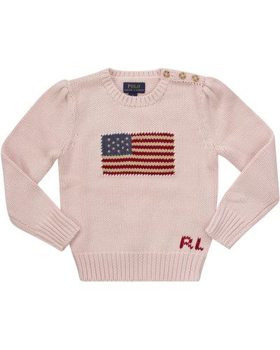 Polo Ralph Lauren Cotton Crew Neck Sweater Met Vlag - Roze