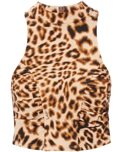 ROTATE BIRGER CHRISTENSEN Drehen Leopard Print Jersey Crop Top - Braun
