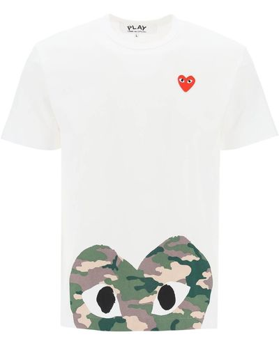 COMME DES GARÇONS PLAY Camuflage Heart T Shirt - Blanco