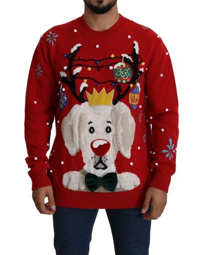 Dolce & Gabbana Roter Weihnachtspullover aus Kaschmir für Hunde