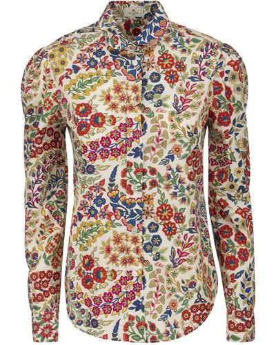 Etro Cotton Shirt With Floral Paisley Print - Multicolor