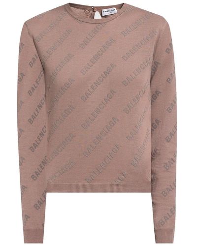 Balenciaga Jersey jacquard con logo - Marrón