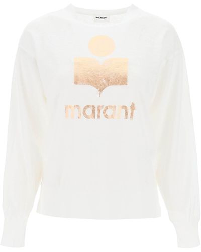 Isabel Marant Klowia T Shirt con estampado de logotipo metálico - Blanco
