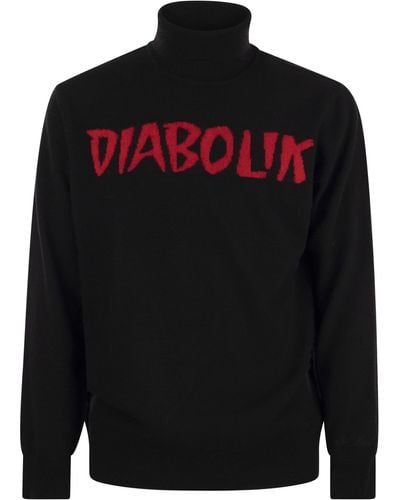 Mc2 Saint Barth Diabolik Wool and Cashmere Blend Turtleneck Sweater - Negro