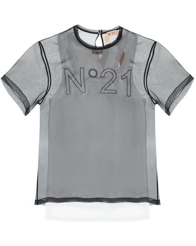 N°21 Georgette T Shirt con logotipo - Gris