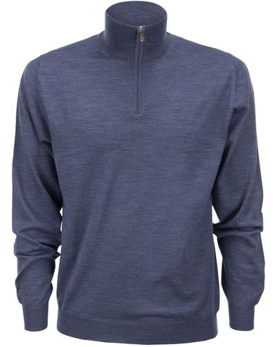 Fedeli Wool Zipped Sweater - Blue