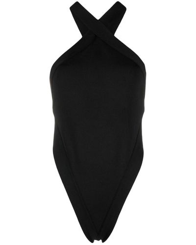 Saint Laurent Crossneck Bodysuit Top - Black