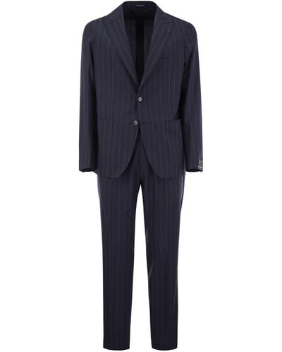 Tagliatore Pinstripe Suit In Wol En Zijde - Blauw