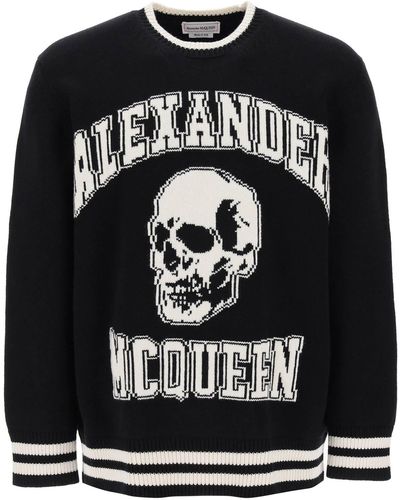 Alexander McQueen Varsity Sweater With Skull Motif - Black