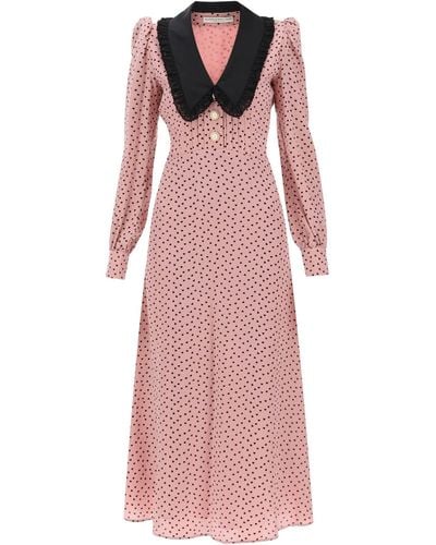 Alessandra Rich Midi -jurk Met Contrasterende Kraag - Roze