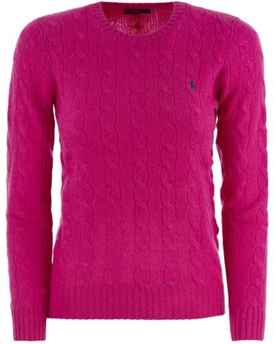 Polo Ralph Lauren Wool En Cashmere Cable Gesnit Sweater - Roze