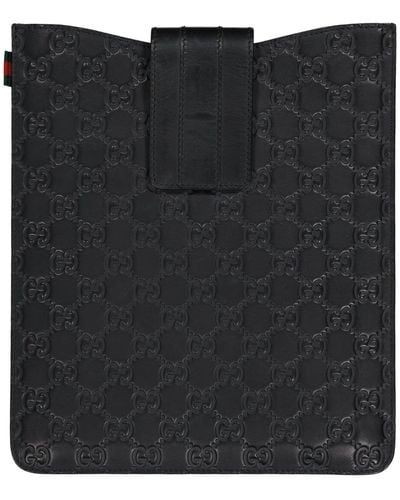 Gucci Cubierta del logotipo de cuero de iPad - Negro