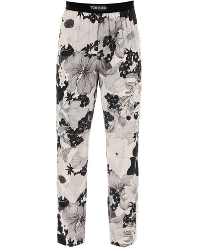 Tom Ford Pyjama Hosen in blumiger Seide - Grau