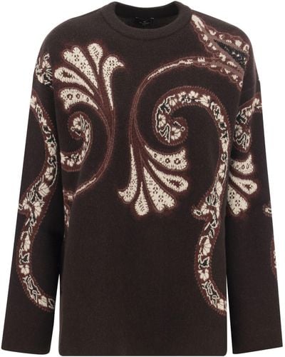Etro Suéter de lana con estampado de follaje - Negro