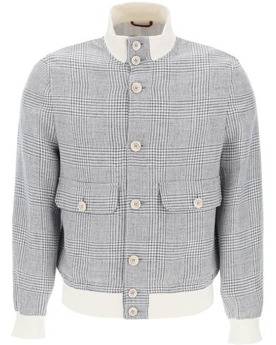 Brunello Cucinelli Prince Of Wales Check Bomber Jacket - Grijs