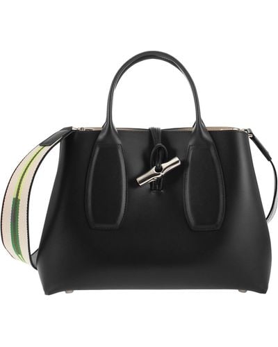 Longchamp Roseau Bag With Fabric Handle And Shoulder Strap - Black