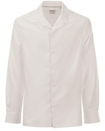 Brunello Cucinelli Camisa de algodón Classic Easy Fit - Blanco
