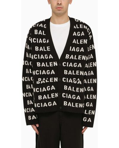 Balenciaga Allover And Logo Cardigan - Black