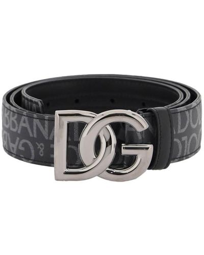 Dolce & Gabbana Gecoate Jacquard Logo Belt Met Dg Buckle - Zwart