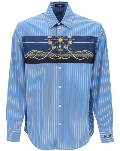 Versace Gestreept Shirt Met Insert - Blauw