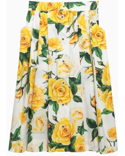 Dolce & Gabbana Dolce&Gabbana Rose Print Cotton Pencil Skirt - Yellow