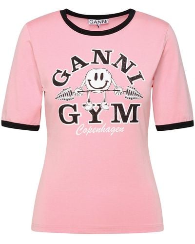Ganni 'Fitnessstudio' Pink Lyocell Blend T -Shirt