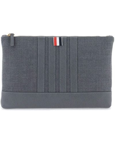 Thom Browne WOOL 4 BAR POUCH - Gris