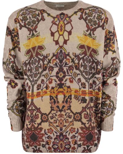 Etro Virgin Wool Sweater With Print - Brown
