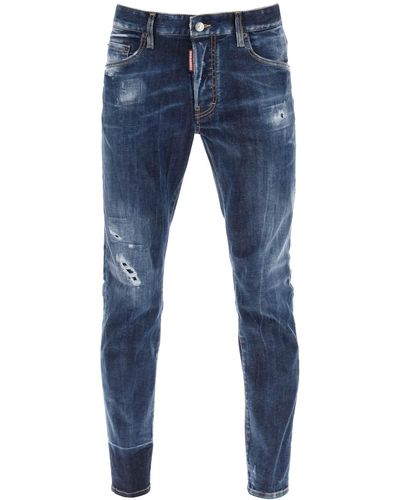 DSquared² Dark Scar Wash Skater Jeans - Blauw