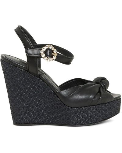 Dolce & Gabbana Wedge Nappa Leather Sandal With Bejewelled Buckle - Black