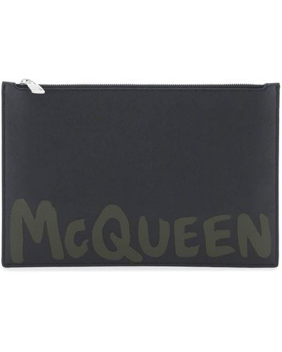 Alexander McQueen Graffiti Flat Pouch - Grijs