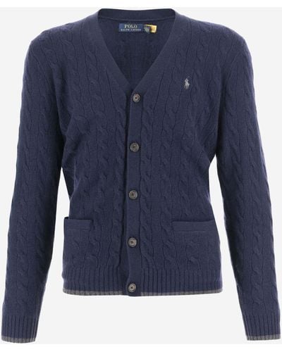 Polo Ralph Lauren Wool And Cashmere Cardigan With Logo - Blue