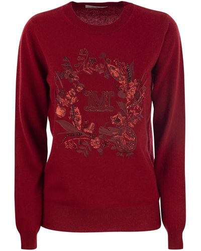 Max Mara Bari lana e maglione cashmere con ricamo - Rosso