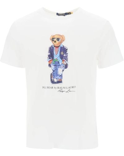 Polo Ralph Lauren T -shirt Mit 'polo Bear' Druck - Wit