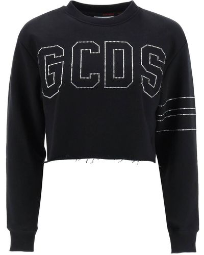 Gcds Cropped Sweatshirt Met Strass-logo - Zwart