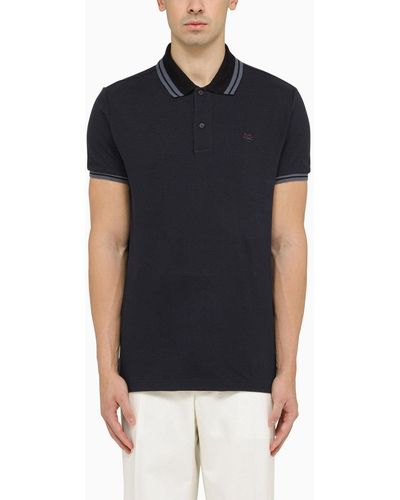 Etro Blue Short Sleeved Polo Shirt With Logo Embroidery - Black